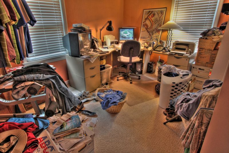 buy new house, image of room full of clothes