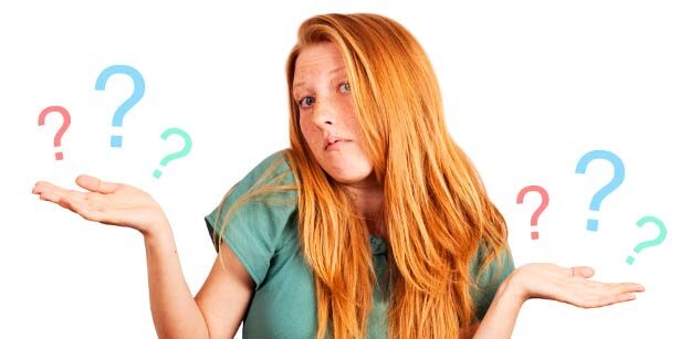 Humility, image of a woman with question mark on her hand