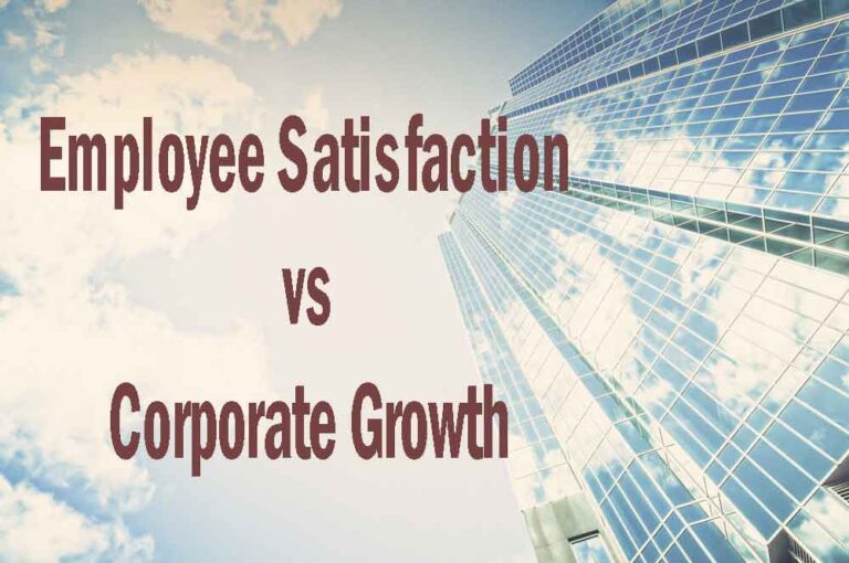 image of high building with Employee satisfaction vs corporate growth words