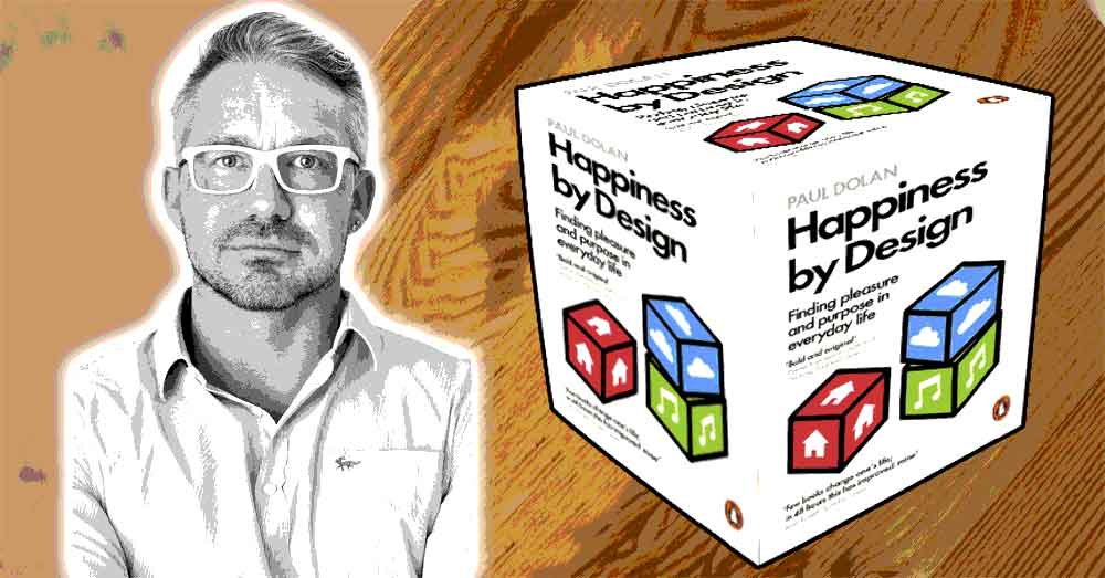 Box of book title of Happiness by Design by Paul Dolan