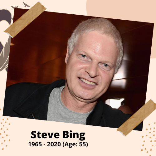 Steve Bing, Film Producer, 1965–2020, 55 y.o., celebrity who committed suicide.