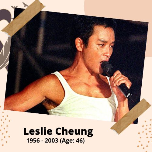 Leslie Cheung, Actor & Musician, 1956-2003, 46 y.o., celebrity who committed suicide.
