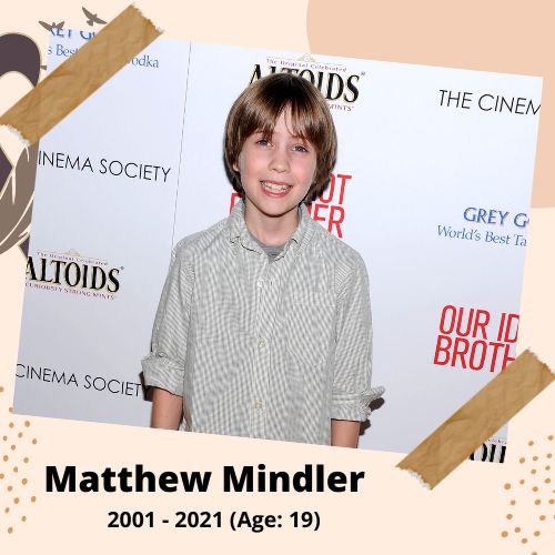 Matthew Mindler, Child Actor, 2001–2021, 19 y.o., celebrity who committed suicide.