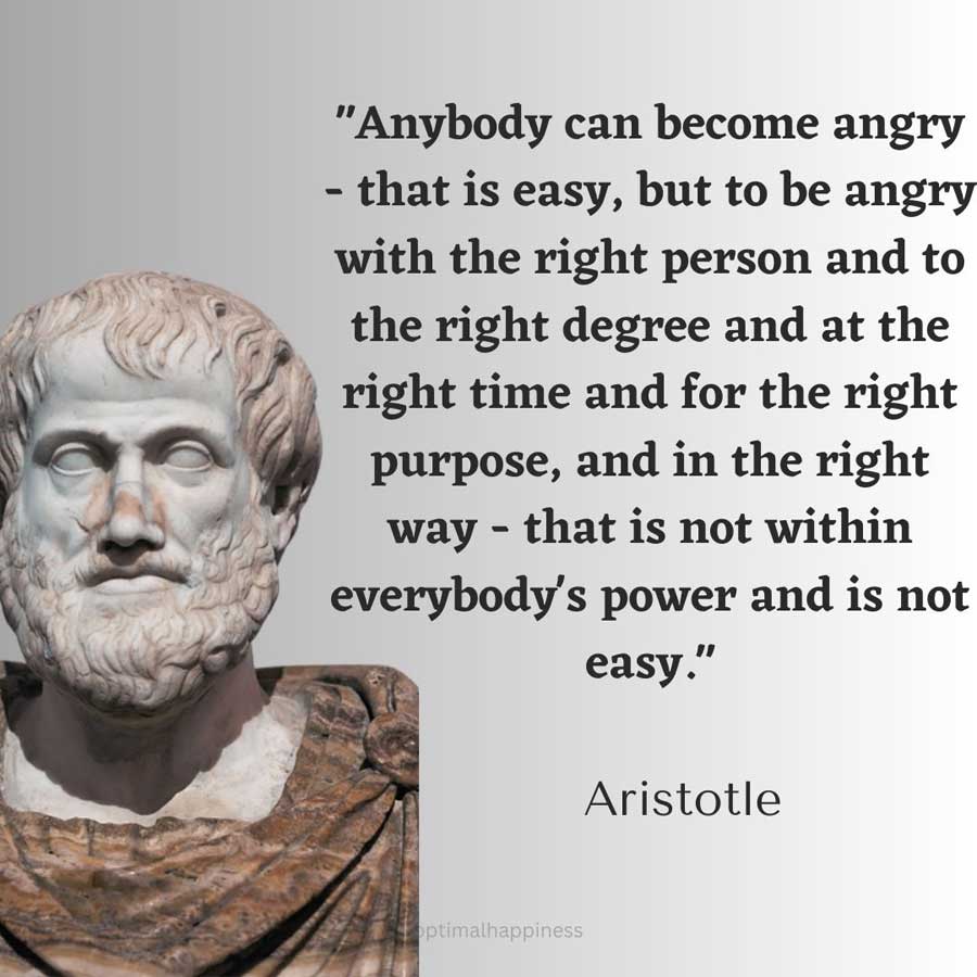 Anybody can become angry - that is easy, but to be angry with the right person and to the right degree and at the right time and for the right purpose, and in the right way - that is not within everybody's power and is not easy. - Aristotle Happiness Quote